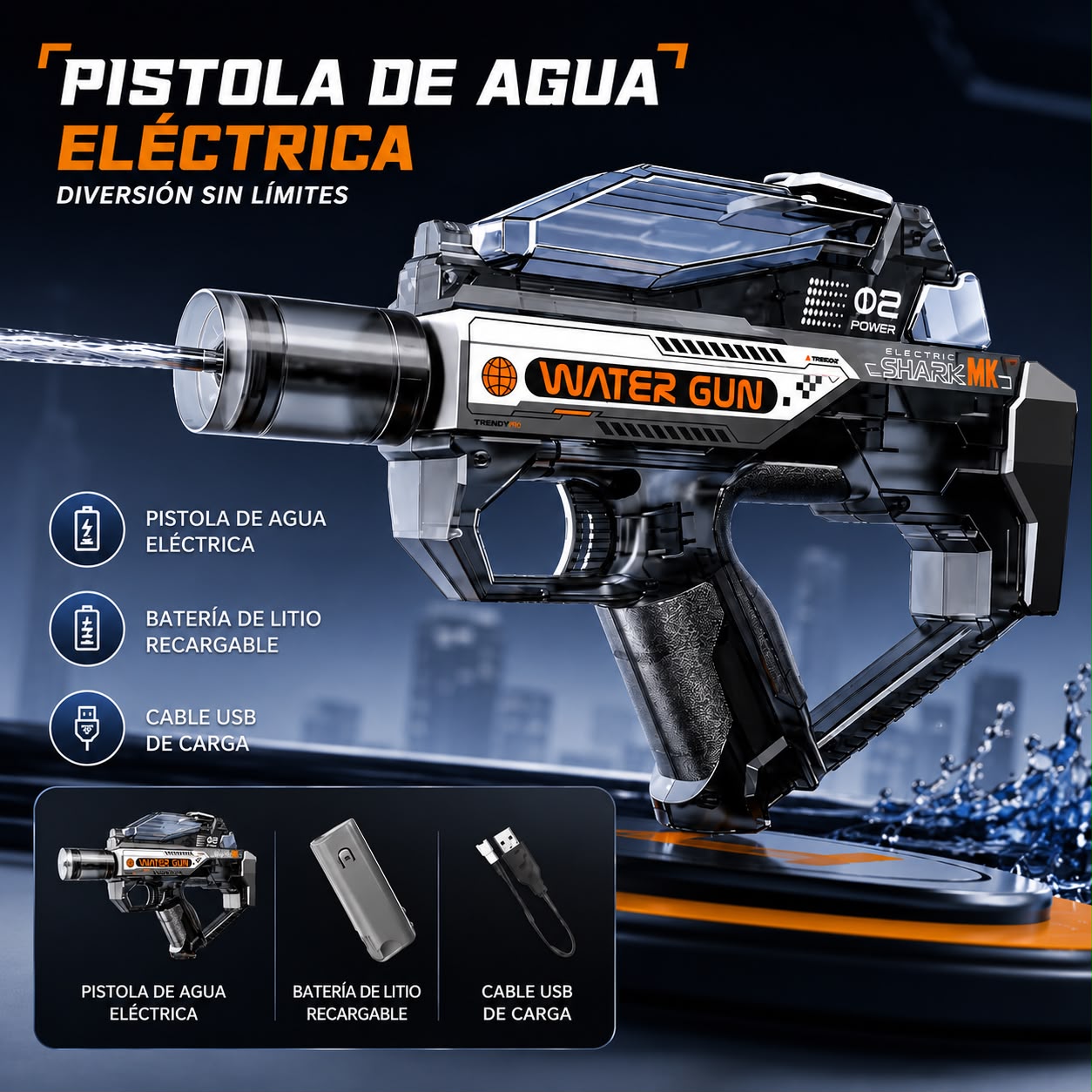 AquaStrike® | Pistola de Agua Eléctrica LED